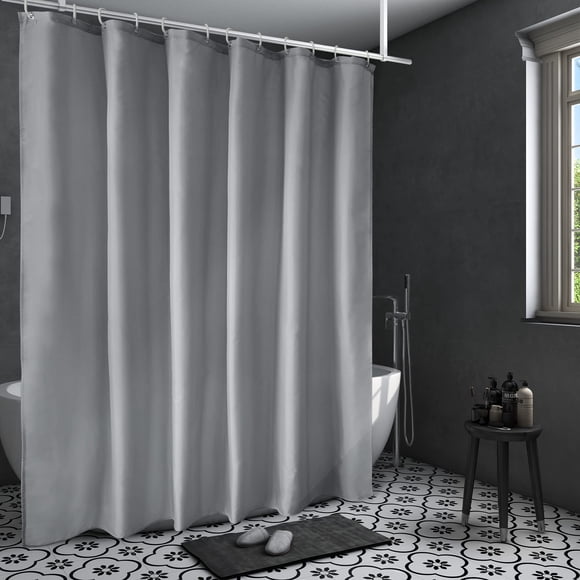 AooHome Extra Long Shower Curtain Liner, Fabric Shower Curtain with Hooks for Hotel, Water Repellent, 72 Width x 84 Height Inch, Light Grey