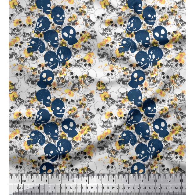 Soimoi Moss Georgette Fabric Skull Halloween Print Fabric by Yard 42 Inch Wide