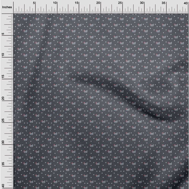 oneOone Polyester Lycra Fabric Dot & Cat Face Animal Print Fabric by Yard 56 Inch Wide