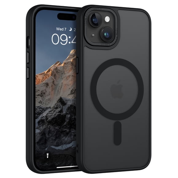 DOMAVER Magnetic iPhone 14 Plus Case / iPhone 15 Plus Case (6.7") - Slim Fit Matte Translucent Cover | MagSafe Compatible | Shockproof Anti-Yellowing | Black