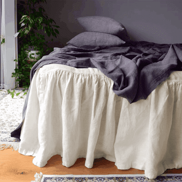 Q VITA 100% French Linen Ruffled Bed Skirt – Queen Size – 20" Drop, Enzyme Washed, OEKO-TEX Certified – Elegant Dust Ruffle for Bedroom Décor, Designed in Canada