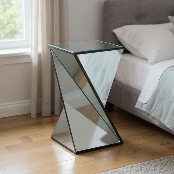Homy Casa Contemporary Twisted Mirrored Accent Table with Chic Space-Brightening Design