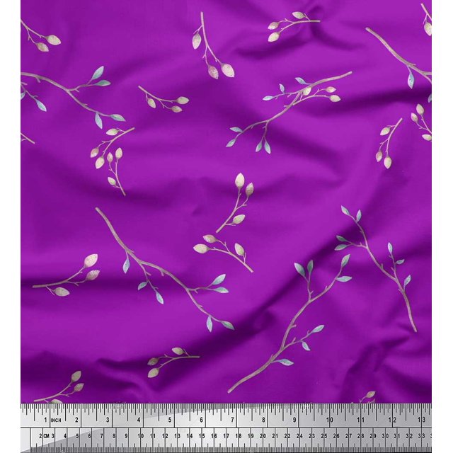 Soimoi Georgette Viscose Fabric Leaves & Buds Flower Printed Craft Fabric by The Yard 42 Inch Wide
