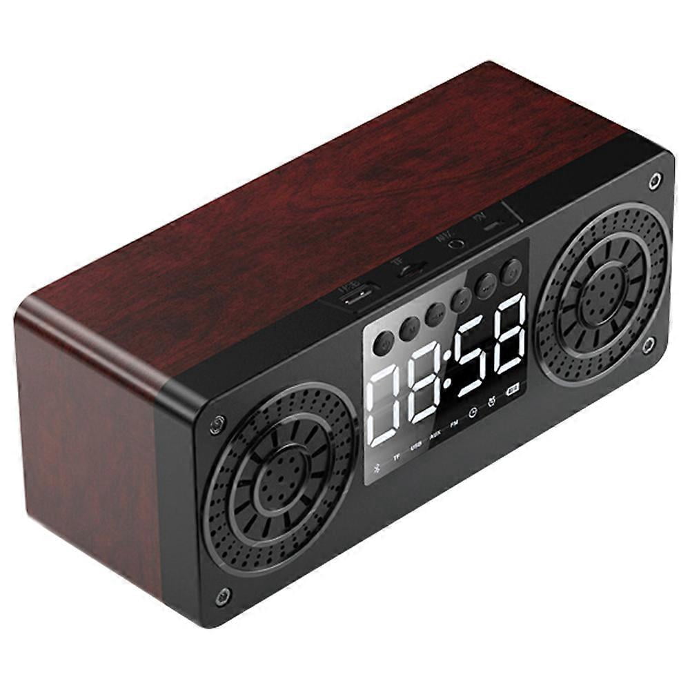 Wooden Clock Bluetooth Speaker, 6W Portable Speaker Built-in Mic, Perfect Portable Wireless Speaker for Phones, Tablets-Red wood_Perfect Gift