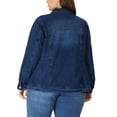 thumbnail image 3 of Agnes Orinda Plus Size Denim Jacket for Women Long Sleeve Button Down Washed Front Trucker Jean Jacket 1X Dark Blue, 3 of 6
