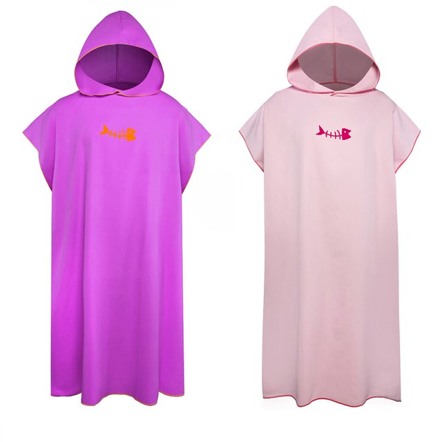 ziyahi Bathrobe Windproof Fast Drying Replacement Short Sleeve Men Women Hooded Solid Color Beach Seaside Pool Swimming Robe Cyan