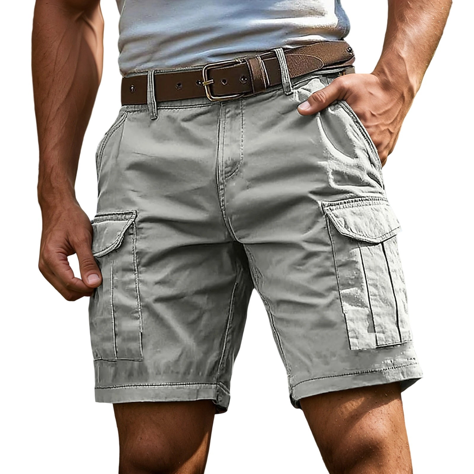 Short Cargo pour Hommes Randonnée Travail Grande Taille Coupe Régulière Fermeture Éclair Bermuda Vêtements d'Été