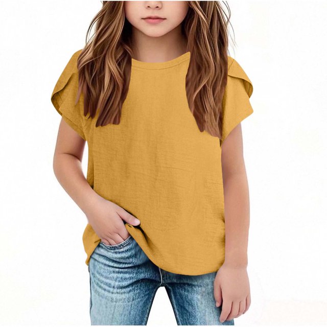 RXIRUCGD 2025 Vêtements d'Été pour Enfants Nouveaux T-Shirts d'Été pour Enfants Manches Raglan Manches Courtes T-Shirt Graphique Col Rond T-Shirt Filles Haut Décontracté