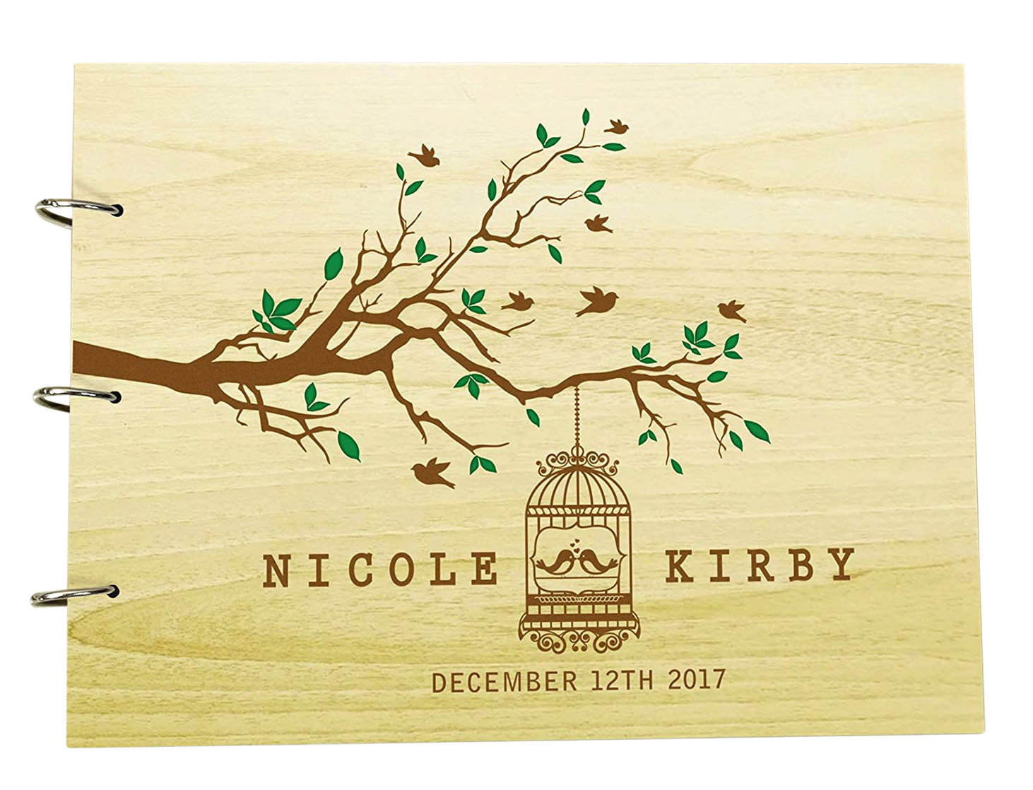 Photo Album Custom Scrapbook Personalized Wood Name Engraved Bride & Groom Advice Book