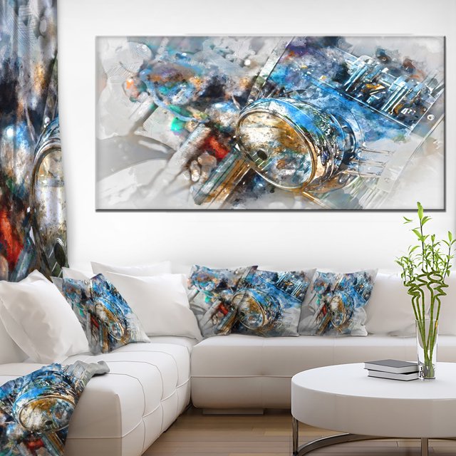 Motorcycle Headlight Watercolor - Contemporary Canvas Art Print