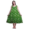 thumbnail image 1 of Bimba Robe de Nuit Mi-Mollet Verte à Feuilles Florales et Fleurs Blanches pour Femmes, Coton Imprimé, Sans Manches, Maxi, Taille Moyenne, 1 of 6