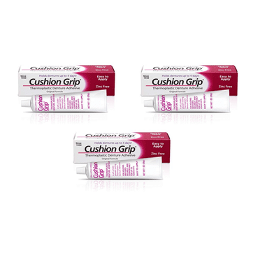3 PACK Cushion Grip Thermoplastic Denture Adhesive Long-Lasting  1 oz. (3X 1oz)