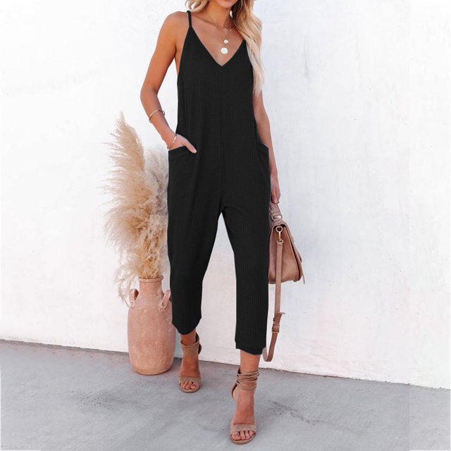 drppepioner Combinaison Femme Mode Été Poche Solide Décontractée Sans Manches à Bretelles