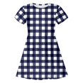 thumbnail image 4 of LUOGENLI Robe Mode pour Enfants à Carreaux Ajustée à Manches Courtes (6 14 Ans) Jupe Maxi avec Short Bleu Marine 6-7 Ans, 4 of 4