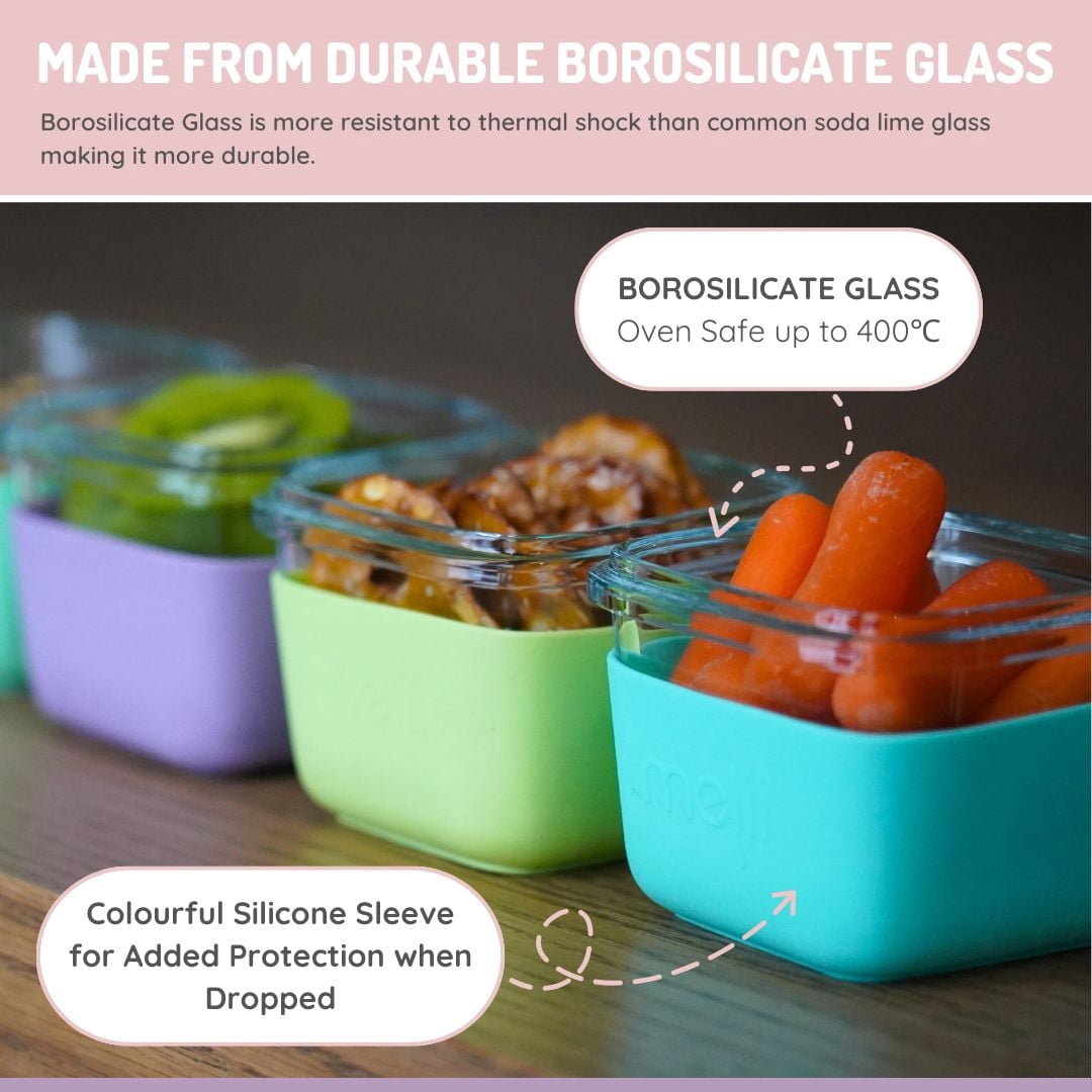 Melii Glass Food Storage Containers with Silicone Sleeve 3 Pack