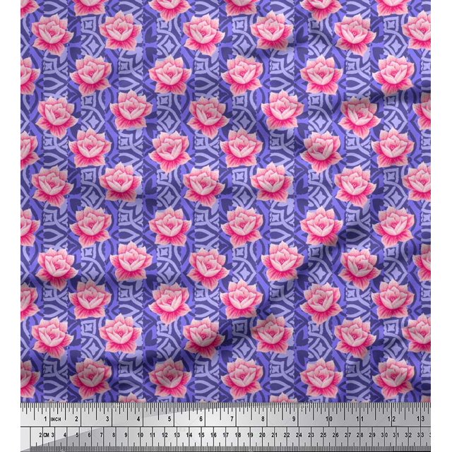 Soimoi Tissu Poly Georgette Rayé & Rose Imprimé Floral 1 Yard 52 Pouces de Large