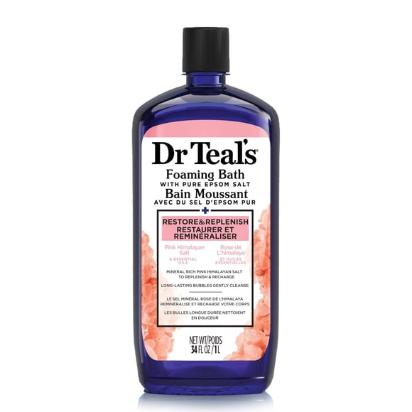 Dr Teal's Foaming Bath with Pure Epsom Salt, Restore & Replenish with Pink Himalayan Salt & Essential Oils, 34 fl oz