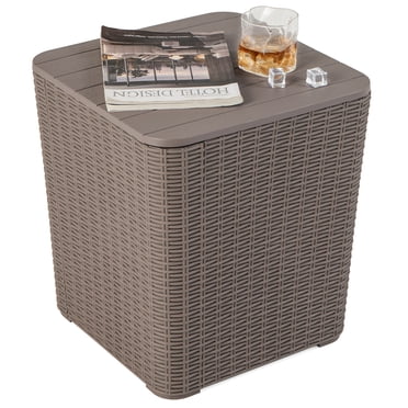 Patiojoy Table d'Appoint de Rangement Extérieur en Résine 11,5 Gallons Boîte de Rangement de Patio avec Couvercle Amovible et Accent Tressé en Osier
