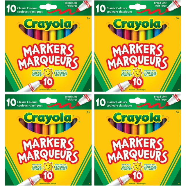 Crayola Broad Line Marqueurs 10 Unités, Couleurs Classiques (Lot de 4)