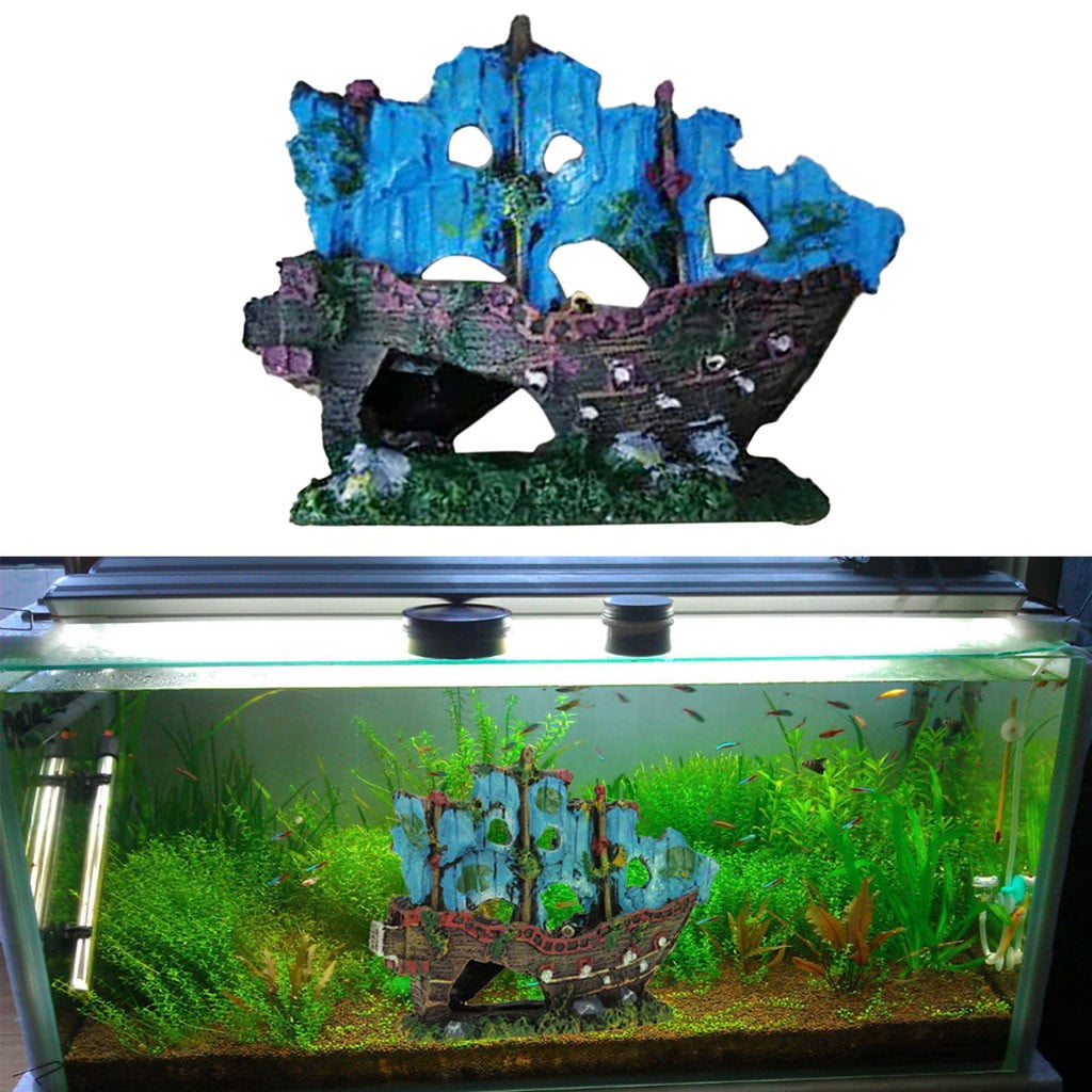 EGNMCR Aquarium Backgrounds Aquarium Fish Tank Pirate Ship Wreck Ship Decor Resin Ornament Aquarium ornament