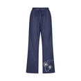 thumbnail image 4 of Simua Linen Capris for Women Elastic Waist Summer Loose Wide Leg Trousers, 4 of 5