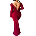 thumbnail image 4 of Women Long Bodycon Dress Solid Color Ruched Long Sleeve Dress Evening Party Dress, 4 of 5