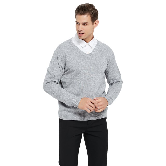 TOPTIE Pull à Enfiler en Coton Tricoté Col en V pour Hommes Manches Longues