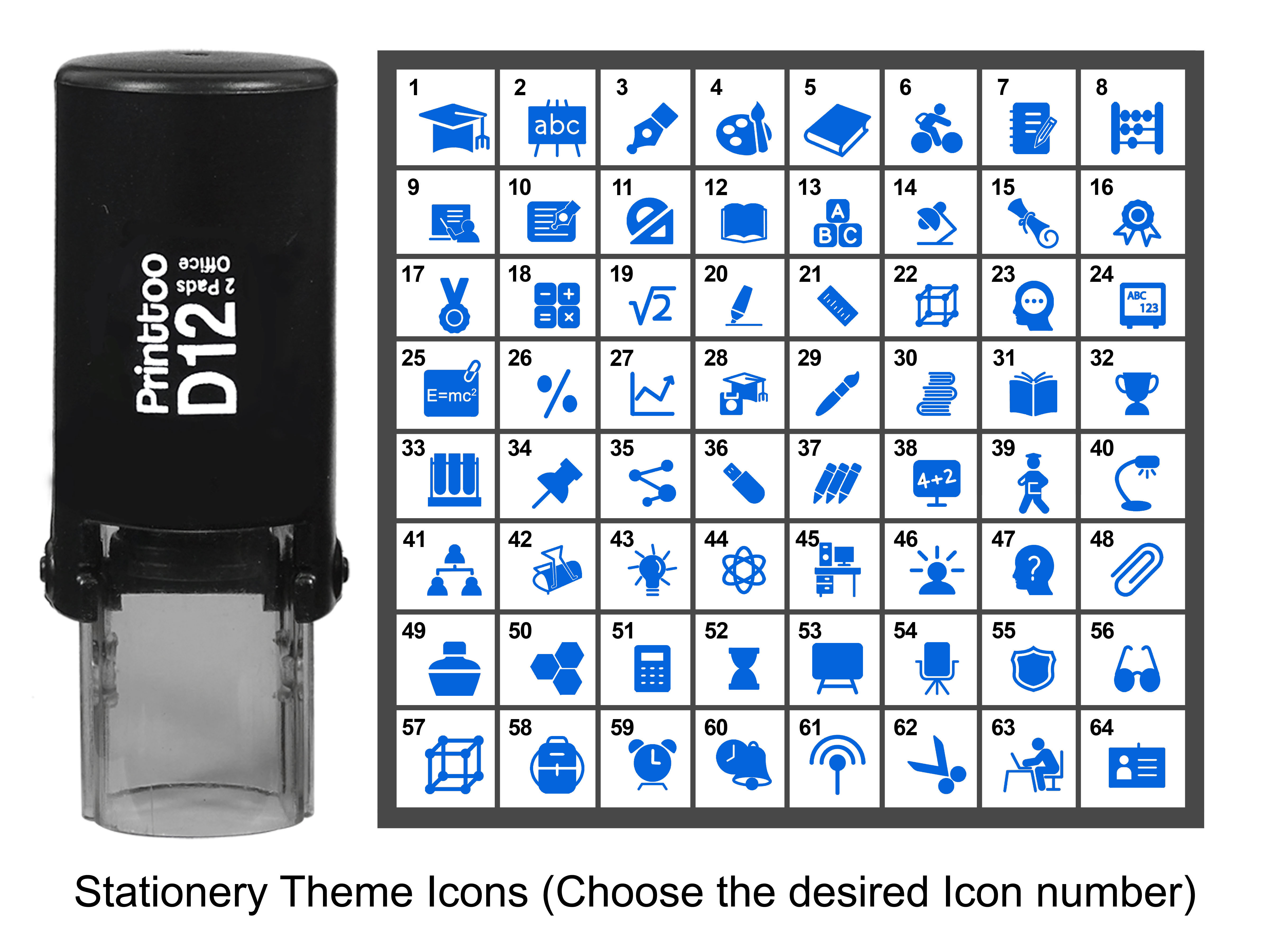 Printtoo Personalized Stationery Theme Icons Round Rubber Stamp Self Inking Stamper 12 mm-Blue