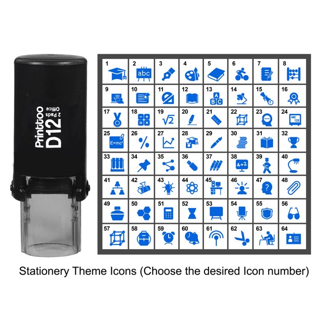 Printtoo Personalized Stationery Theme Icons Round Rubber Stamp Self Inking Stamper 12 mm-Blue