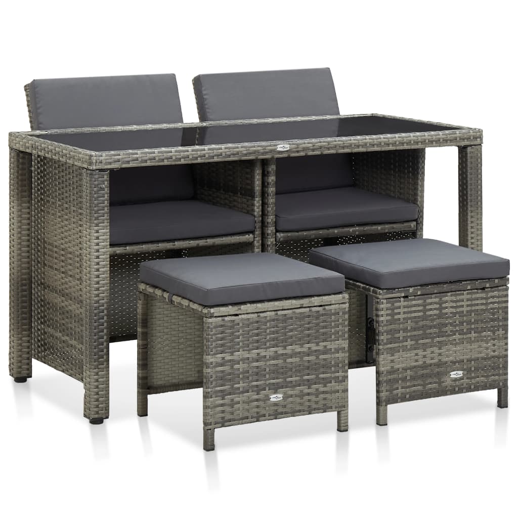 vidaXL 5 Piece Outdoor Dining Set with Cushions Poly Rattan Grey