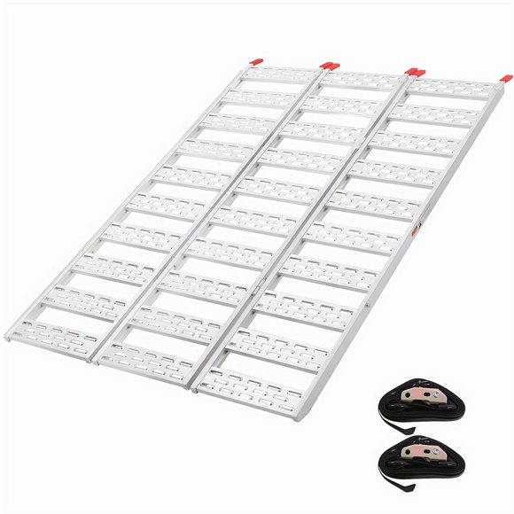 Rampes en Aluminium Robustes de 76 Pouces x 50 Pouces avec Sangles de Charge, Rampes de Chargement Tri-Pliantes de 1500 Lb, Rampe de Chargement Universelle et Stable pour Tondeuse à Gazon, VTT, UTV, Motos, Argent
