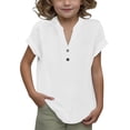 thumbnail image 1 of DecSea Linen Shirts for Kids 2025 Summer Button Down V Neck Short Sleeve Tops Casual Solid Blouses, 1 of 9