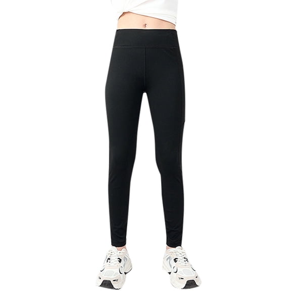 YOUSNH Girls Athletic Leggings Kids Dance Running Yoga Pants Workout Active Dance Tights with Pockets Girls Pants Black 7-8 Years