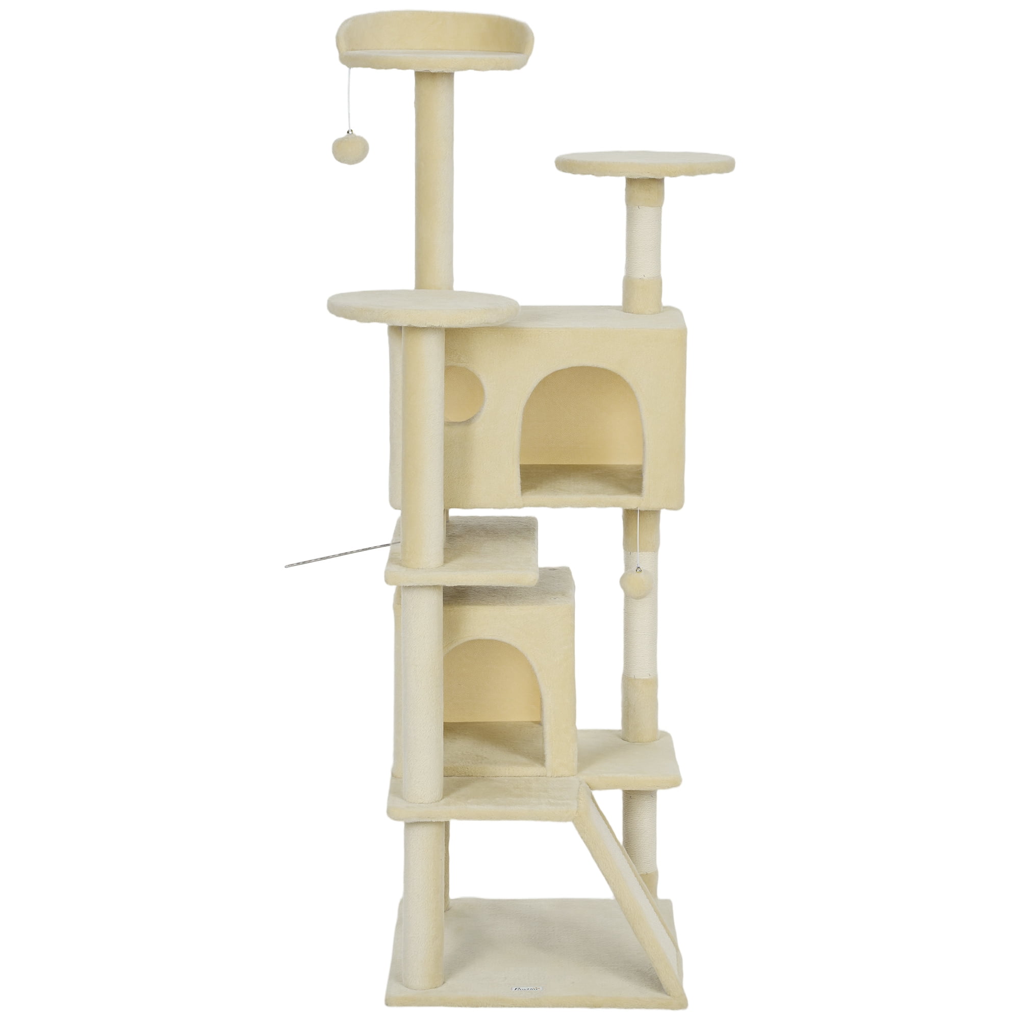 CoSoTower 63" Cat Tree, Multi-Level Cat Tower with Scratching Posts, Cat Condos, Bed, Platforms, Ramp, Toy Ball, Cream White