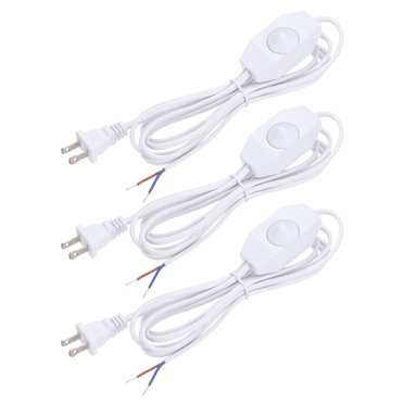 Uxcell Cordon de Lampe de 8 Pieds avec Fiche, Ensemble de 3 Cordon d'Alimentation pour Lampe Homologuée UL avec Interrupteur Rotatif à Portée Complète, Blanc