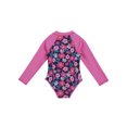 thumbnail image 4 of Kids Girls One Piece Long Sleeves Palm Trees Printed Swimsuit UV Protection Rash Guard Rose Red 6, 4 of 7