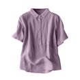 thumbnail image 3 of Sentmoon Plus Size Tops Summer Collar Relaxed Linen T-Shirts with Button Solid Color Short Sleeve 90s Outfits for Women Lightweight for Beach Vacation XL, 3 of 6