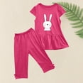 thumbnail image 4 of Chemises pour Filles, Ensemble Deux Pièces Été Col Rond Petit Imprimé Manches Courtes Manches Volantes Taille Élastique Pantalon Court, 4 of 5