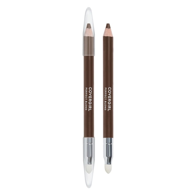 COVERGIRL Perfect Blend Eye Pencil in brown with smooth glide tip for precise, defined lines and plush blender tip for smoky eye looks, water resistant and cruelty-free formula ideal for long-lasting wear.