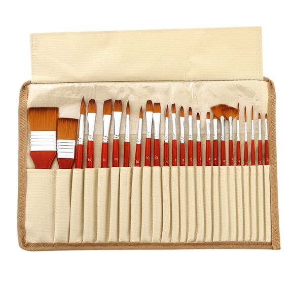 24pcs Acrylic Paint Brushes Set Nylon Hair Artist Paintbrushes Professional Painting Brushes with Canvas Bag for Watercolor Oil Gouache Nail Body Face Drawing Artist Drawing Kits Arts Cra