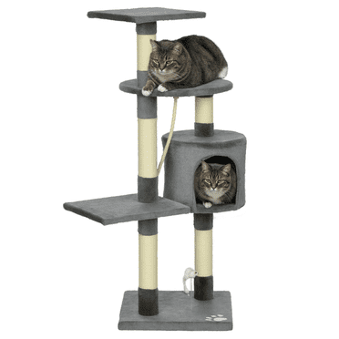 PawHut Arbre à Chat à Gratter de 46 Pouces Centre d'Activités à Plusieurs Niveaux Gris