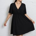 thumbnail image 3 of EGNMCR Robes de Fête pour Femmes Femmes Grande Taille Été Décontracté Manches Courtes Col en V Manches Imprimées Robes Robe Ample, 3 of 7