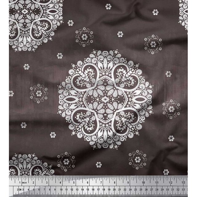 Soimoi polyester Crepe Fabric Mandala Decorative Printed Craft Fabric by the Yard 42 Inch Wide