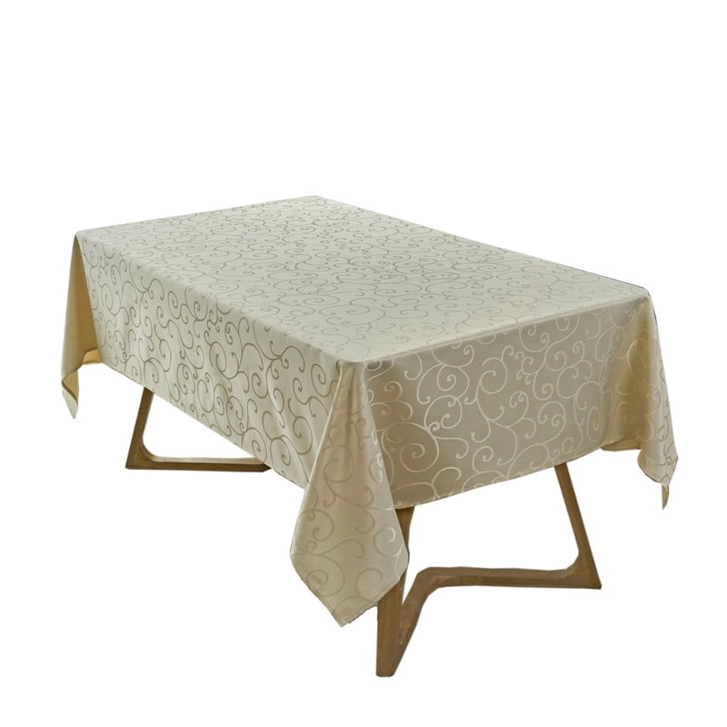 Marina Decoration Jacquard Waterproof Thick Elegant Luxury Premium Solid Damask Branch Scroll Decorative Home Kitchen Tablecloth Liquid Repellent and Stain Resistant