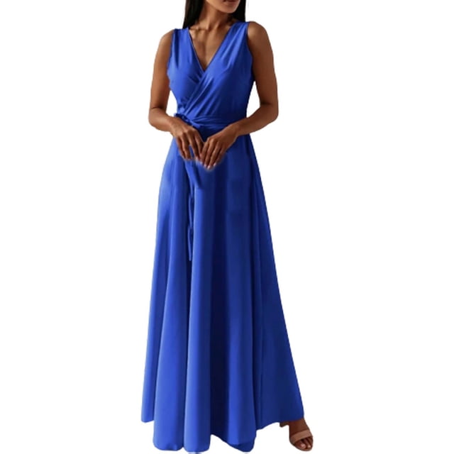 Ketyyh-chn99 Robe à Paillettes pour Femmes Robe de Mariée Robe de Fête pour Femme Robe de Bal Décontractée Robe de Soirée Unie Élégante Robe Maxi Bleu,TG