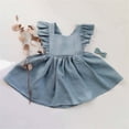 thumbnail image 5 of AJIWYH Robe d'Été pour Fillette, Manches Volantées, Lin Coton, Imprimé Uni, Volants, Mignonne, Princesse, Dos Nu, Bleu, 2-3 Ans, 5 of 5