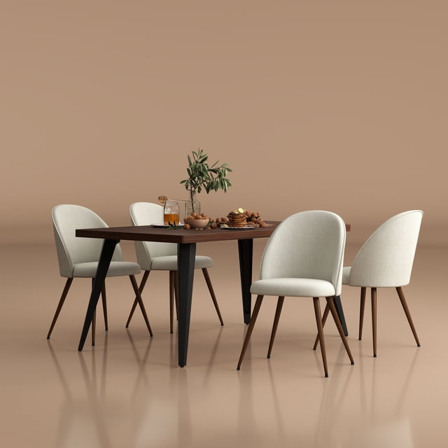 Homy Casa 5-Piece Dining Set, Faux Walnut Rectangular Table with Upholstered Chairs