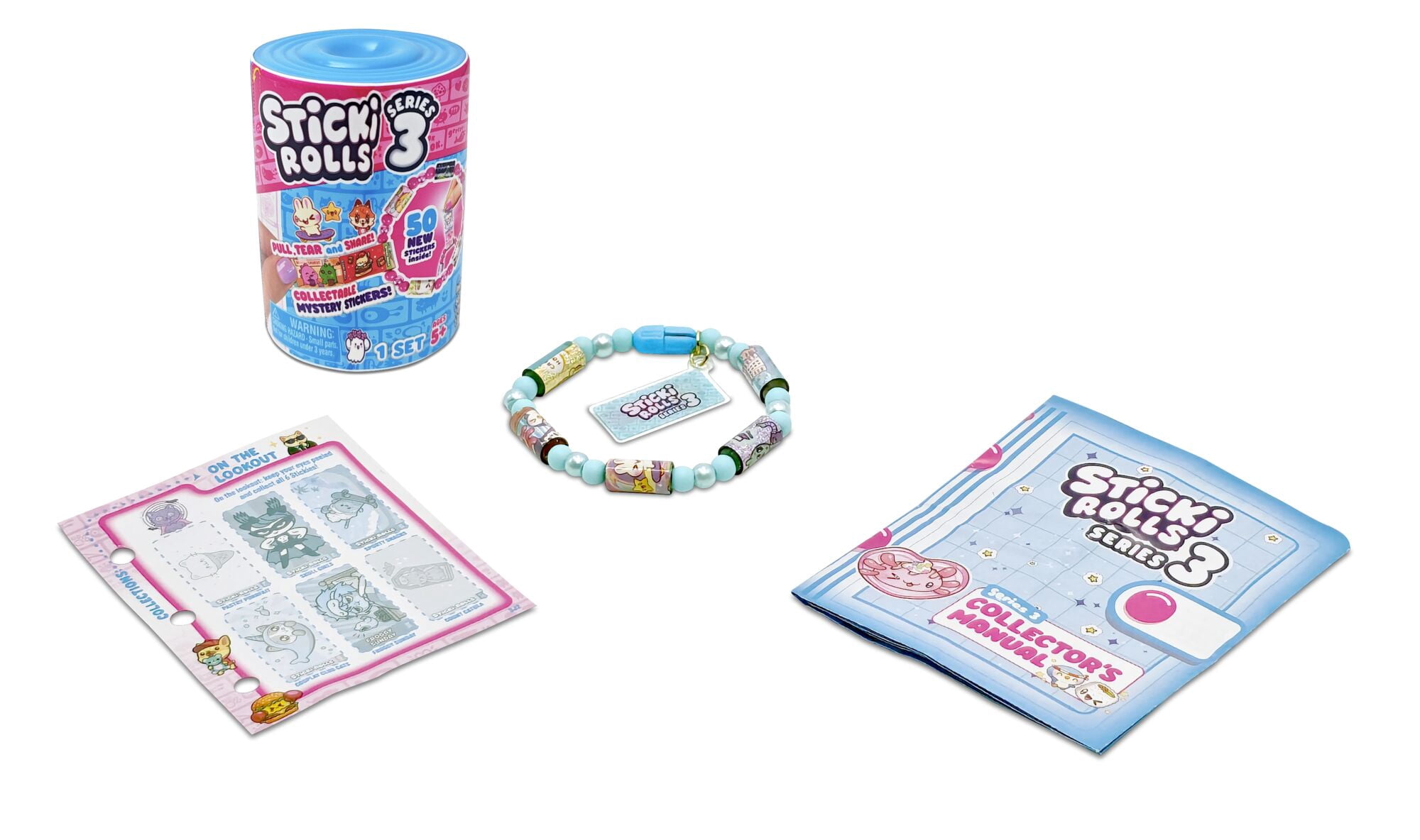 Capsule Mystère Sticki Rolls Série 3 Sticki Bands - Bracelet à Autocollants à Porter avec 50 Autocollants Kawaii, Trouvez le Bracelet en Or Ultra-Rare - Dès 5 ans