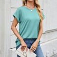 thumbnail image 4 of Plebaso T-Shirts à Manches Courtes Retroussées à Col Rond pour Femmes, Couleur Unie, Coupe Ample, Décontractés, d'Été, Basiques, 4 of 7