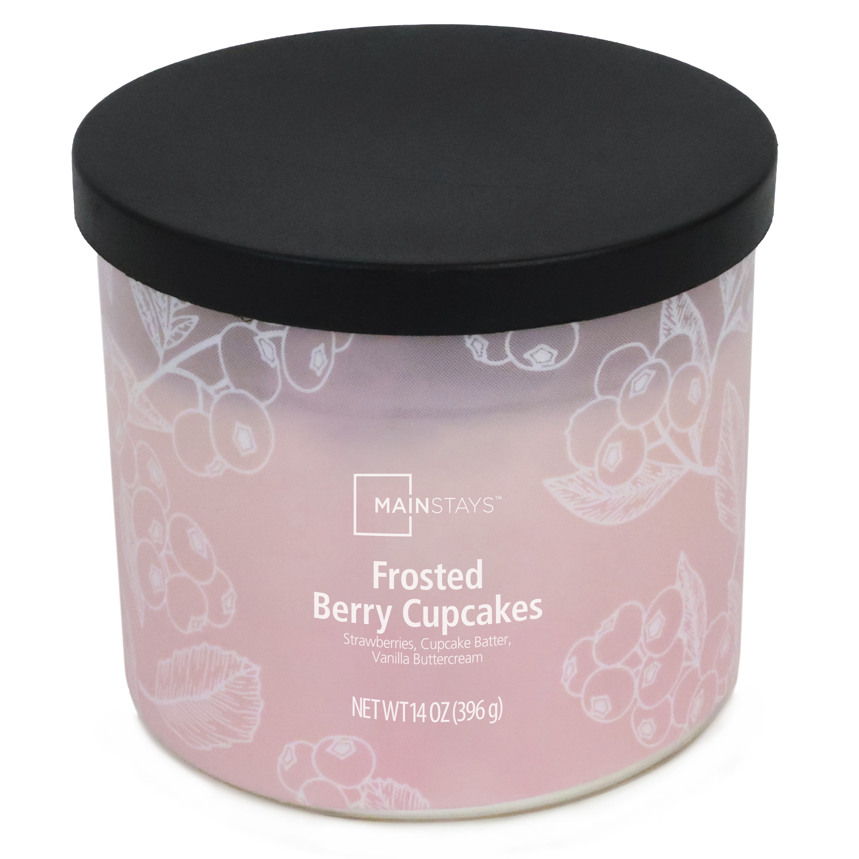 Mainstays 3-Wick Textured Wrapped Frosted Berry Cupcake Scented Candle, 14 oz